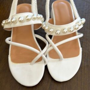 White Strappy Sandals with Pearl Embellishments